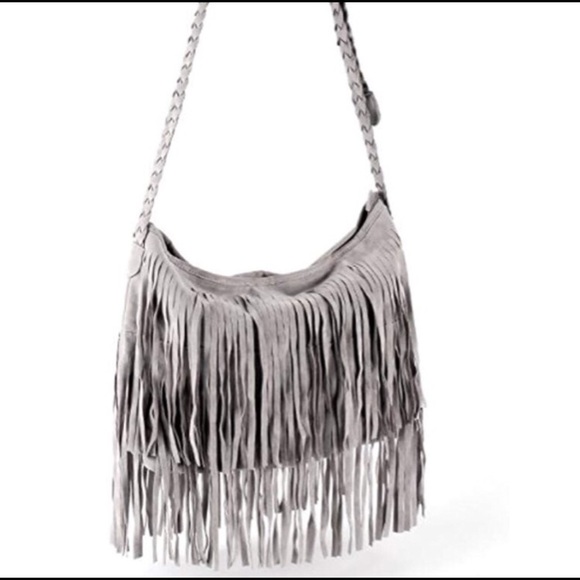 Grey Fringe Faux Suede Messenger Bag - Picture 4 of 4